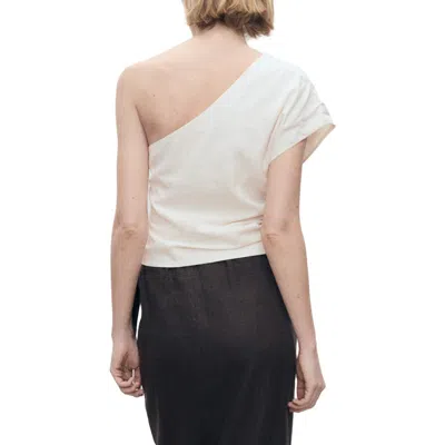 Mango Bari One-shoulder Linen Blend Top In Off White