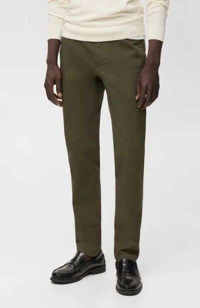 Mango Barna Slim Fit Stretch Twill Chino Pants In Green