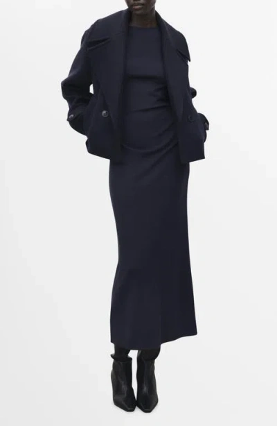 Mango Baselia Fine Knit Midi Dress In Blue