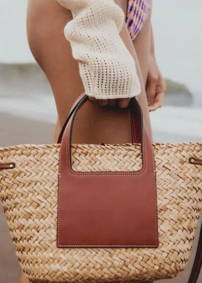 Mango Basket Bag With Studs Detail Leather In Brown