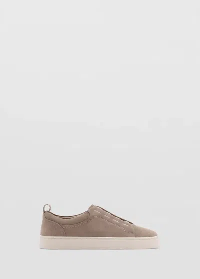 Mango Baskets En Cuir Suédé Avec Semelle Vibram In Marron Clair/pastel