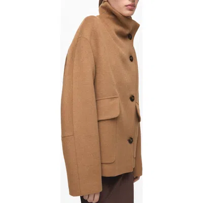 Mango Basquiat Funnel Neck Coat In Brown
