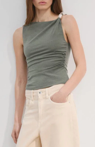 Mango Twist Shoulder Top With Hardware Detail In Green
