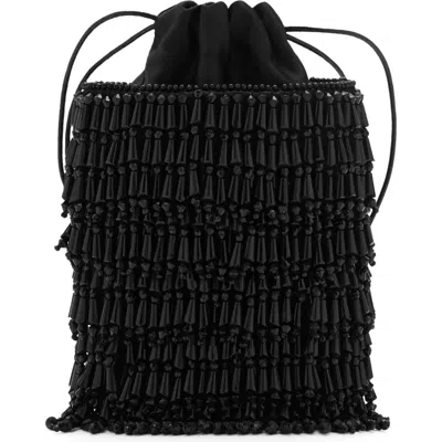 Mango Beaded Drawstring Bucket Bag In Black