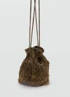 Mango Beaded Handbag Khaki