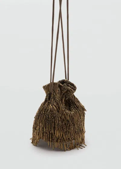 Mango Beaded Handbag Khaki