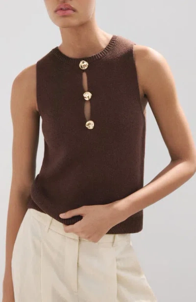 Mango Beaded Knit Tank In Brown