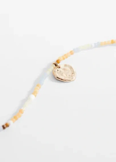 Mango Beaded Metal Pendant Necklace Gold