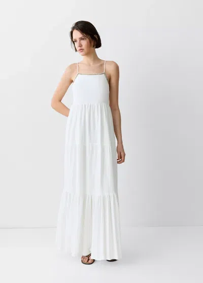 Mango Beaded Paneled Dress In Off White