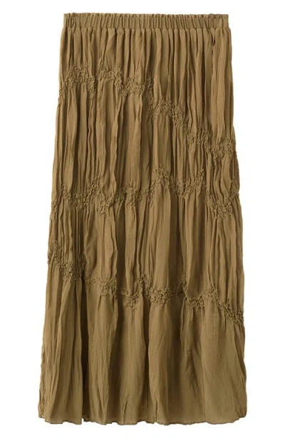 Mango Beaded Shirred Mid Rise Tiered Maxi Skirt In Brown