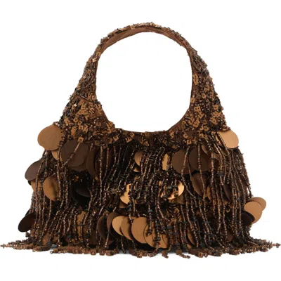 Mango Beaded Shoulder Bag In Brown