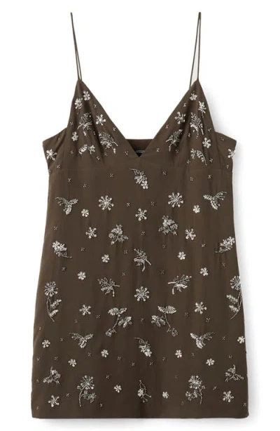 Mango Beaded Sleeveless Minidress In Brown
