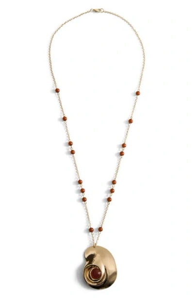 Mango Beaded Spiral Pendant Necklace In Gold