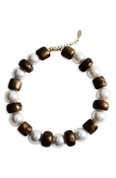Mango Beaded Statement Necklace In Brown