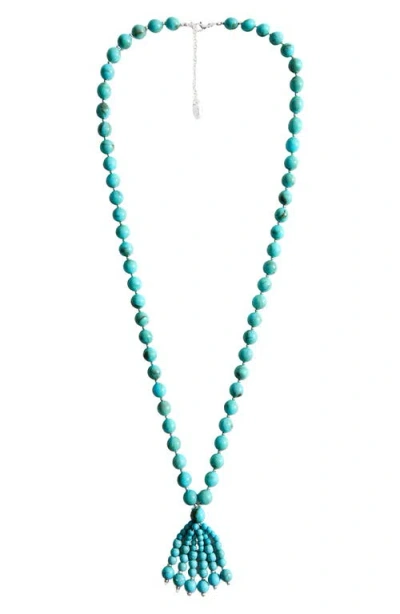 Mango Beaded Tassel Necklace In Blue
