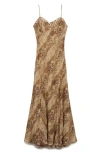 Mango Bella Print Ruffle Trim Maxi Dress In Brown