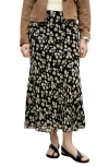 Mango Belle Floral Chiffon Midi Skirt In Black