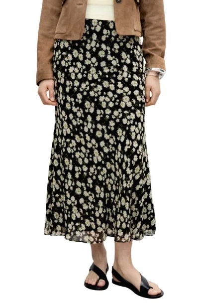 Mango Belle Floral Chiffon Midi Skirt In Black