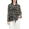 Mango Belle Floral Chiffon Tie Neck Top In Black