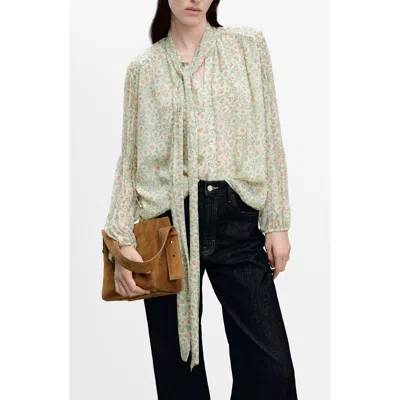 Mango Belle Floral Chiffon Tie Neck Top In Green