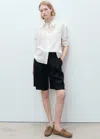 Mango Bermuda Lin Ceinture Noir - Femme - 42 -  In Noir
