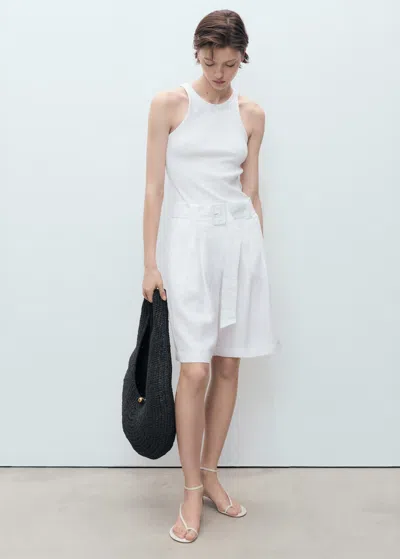 Mango Belt Linen-blend Bermuda Shorts