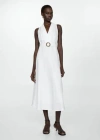Mango Robe Lin Ceinture In Blanc Cassé
