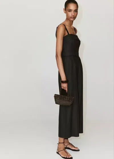 Mango Belt Linen Jumpsuit In Black