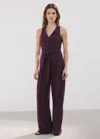 Mango Belt Linen Jumpsuit In Blackberry