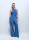 Mango Belt Long Jumpsuit Blue In Blue