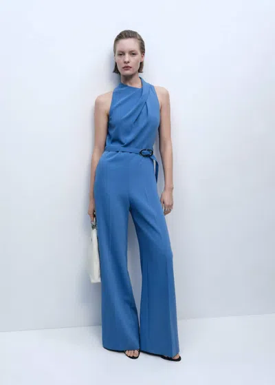 Mango Belt Long Jumpsuit Blue
