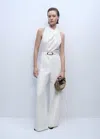 Mango Belt Long Jumpsuit Ecru