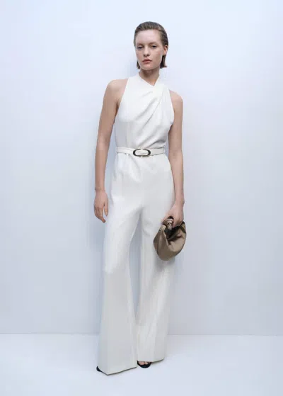 Mango Belt Long Jumpsuit Ecru