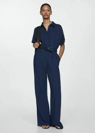 Mango Belt Long Jumpsuit Night Blue