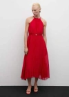 Mango Belt Pleated Dress Red In Rouge