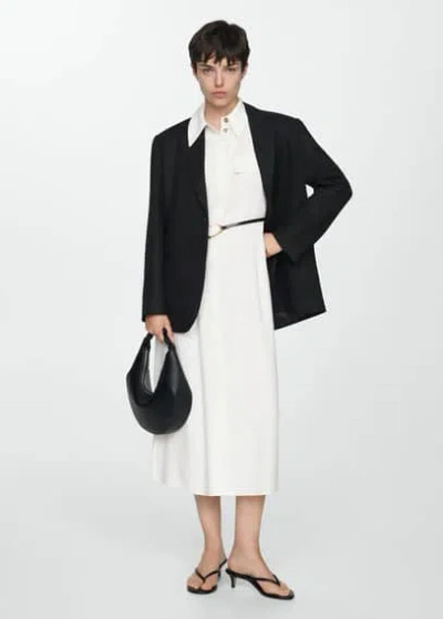 Mango Robe Chemisier Ceinture In Blanc Cassé