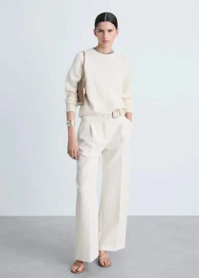 Mango Belt Straight-fit Trousers Ecru
