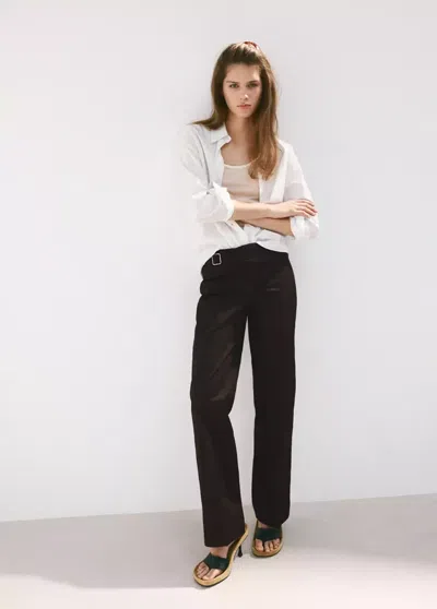 Mango Belt Straight-fit Pants In Brown