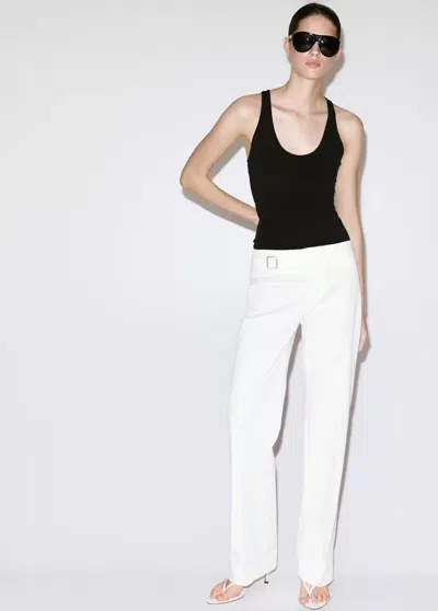 Mango Belt Straight-fit Pants In White