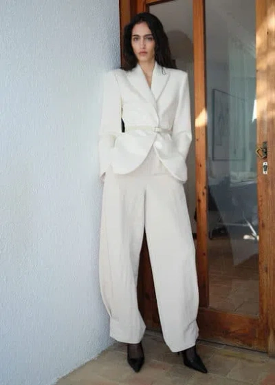 Mango Belt Structured Blazer Ecru