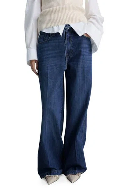 Mango Belt Wide Leg Jeans In Blue