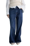 Mango Belt Wide Leg Jeans In Dark Blue