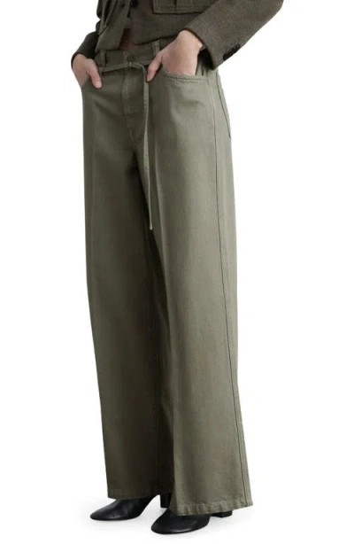 Mango Belt Wide Leg Jeans In Khaki