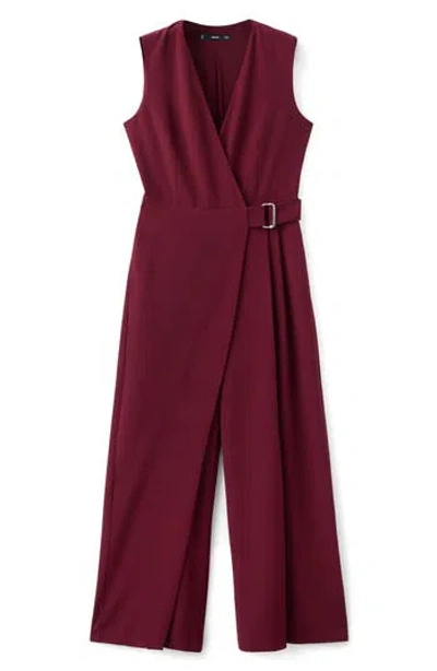 Mango Belt Wrap Sleeveless Jumpsuit In Burgundy