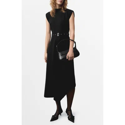 Mango Belted Asymmetric Sheath Dress In Black