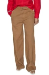 Mango Belted Canvas Wide Leg Pants In Brown