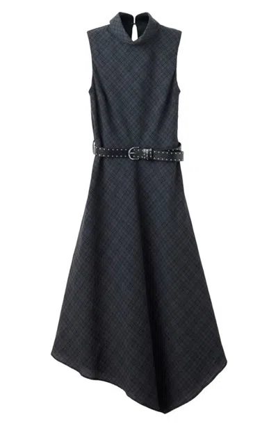 Mango Belted Check Sleeveless Maxi Dress In Gray