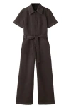 Mango Belted Denim Jumpsuit In Brown