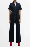 Mango Belted Denim Jumpsuit In Multi
