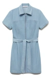 Mango Denim Dress With Belt Light Blue In Light Blue